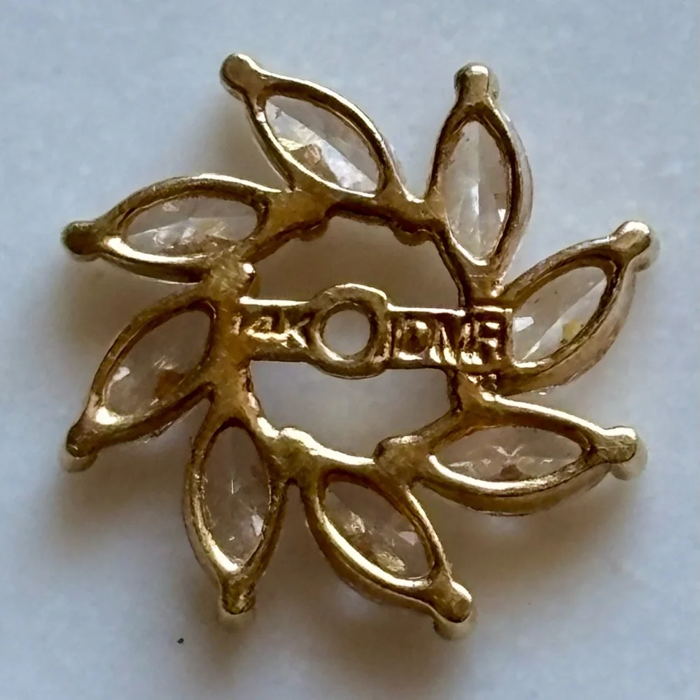 Vintage 14K Gold CZ Earring Jackets Marquise Halo Diamond Stud Enhancer - Picture 4 of 6